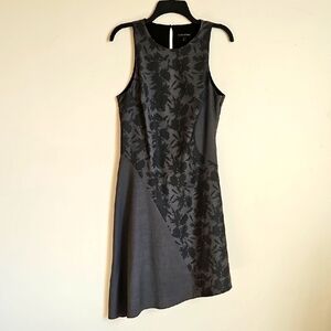 Banana Republic Dress SZ 8 Wool Blend Asymmetric Grey Dk Floral Lined Elegant